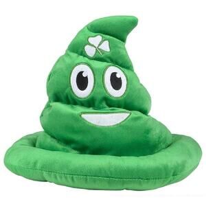 St Patrick's Day Plush Emoticon Green Poop Hat (Patricks Poo Party Headpiece)